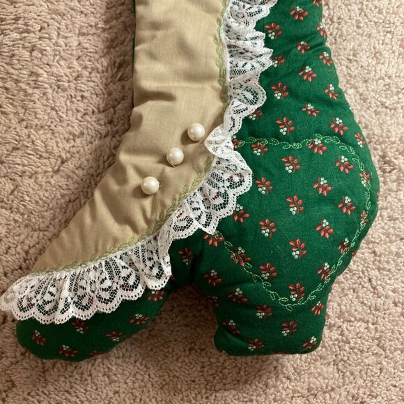 Vintage Victorian High Heel Shoe Boot Christmas Stocking Hand Made Green 17.5” - Picture 2 of 8